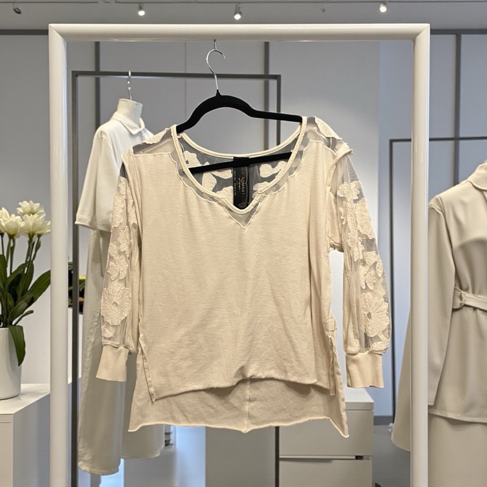 Free People Cream Floral Lace Women's Blouse